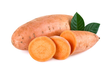 Sweet potato with slices isolated on white background
