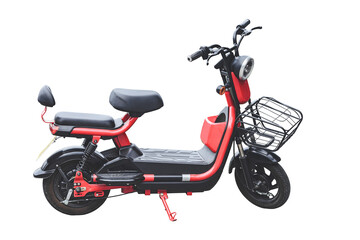 Isolate, red electric moped. On white background.