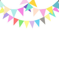 Party decorating concept with colorful pennants hanging above.Vector illustration with copy space for your text.Greeting or party invitation with carnival flag garlands.