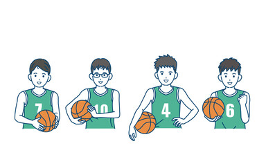 バスケットボール　男子　バスケ部　クラブ活動　部活　スポーツ　男の子　イラスト