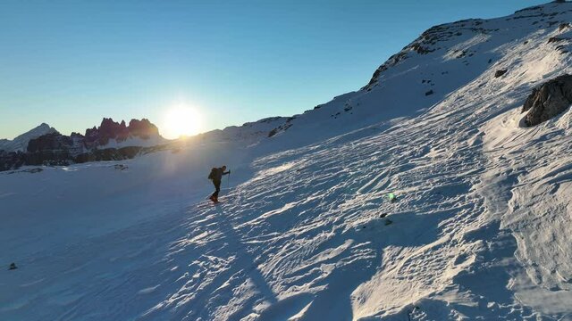 Ski Touring in the Dolomites at Sunrise