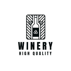 Winery logo with silhouette bottle of wine, logo for bar and restaurant vector illustration