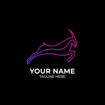 Jumping goat logo with gradient lineart. brand logo template vector illustration
