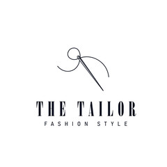 The tailor logo design with needle and thread silhouette icon. minimalist brand logo for fashion shop and boutique