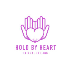 Hold by heart logo illustration with hand and heart symbol. logo for health care, healing proses, and meditation