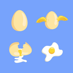 Set of flat egg with different scene isolated on blue background. illustration perfect for animation kids, children's magazines and education