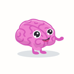cute brain flat illustration. Cartoon brainy character emotions isolated vector. Brainpower, mind, and intelligence concept