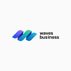 Vector Logo Illustration Wave Business Gradient Colorful Style.