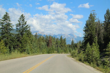 Fototapeta na wymiar road in the mountains, Jasper National Park, Alberta