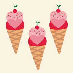 Ice Cream Hearts for Social Media, Greeting Cards, Illustration Books 