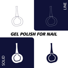 Nail polish. In lines and solid fill for dark and light backgrounds. Objects and materials for a beauty and fashion salon. Vector illustration.
