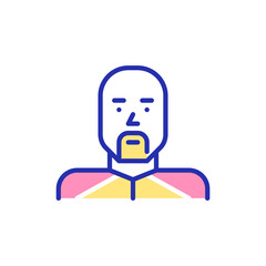 Bald man with a beard in a sports jacket. Pixel perfect, editable stroke colored avatar icon