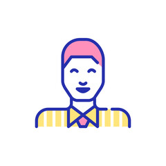 Professional young man in a shirt with a tie. Line art, editable stroke pixel perfect colored avatar icon.