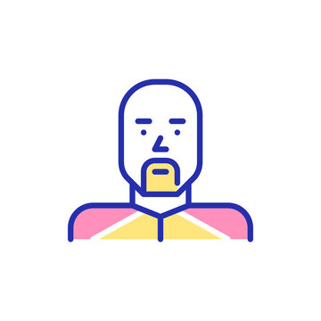 Bald man with a beard in a sports jacket. Pixel perfect, editable stroke colored avatar icon