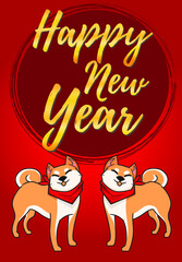 Chinese New Year, Vector Design ,Cute Shiba Inu Concept design on Red background with copy space for text.