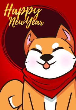 Chinese New Year, Vector Design ,Cute Shiba Inu Concept design on Red background with copy space for text.