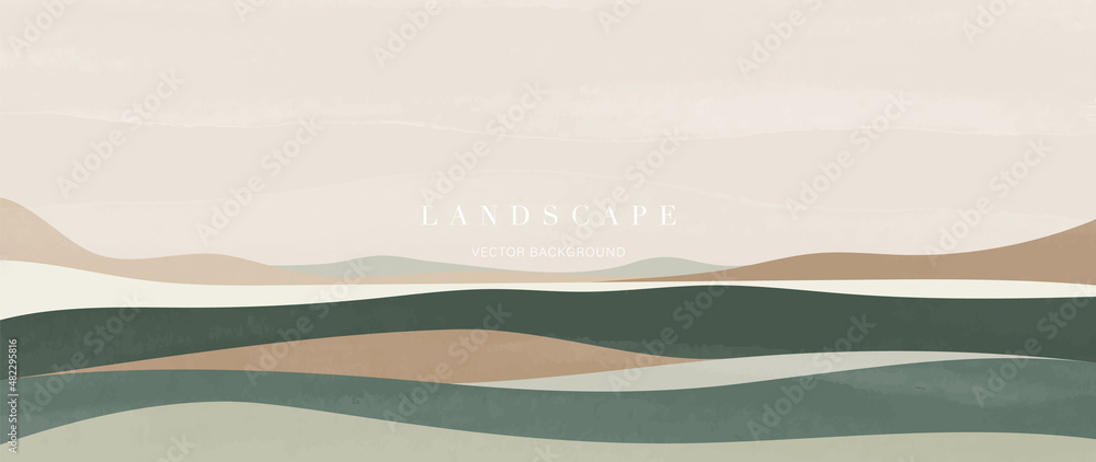 Wall mural minimal abstract landscape background vector. mountain background with watercolor texture . vector a