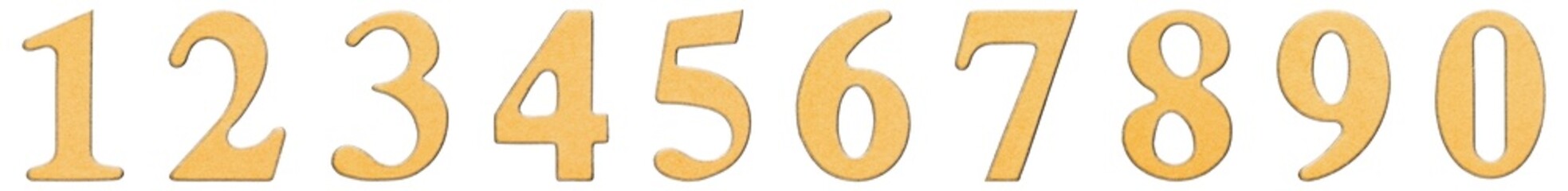 Set of arabic numbers from cardboard, isolated on white background