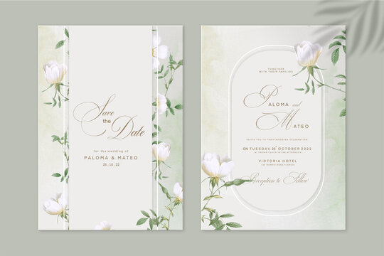 Geometric Wedding Invitation Template with White Flower