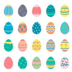 A set of Easter eggs of different colors and patterns on a white background. Vector illustration