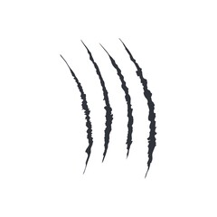 Cat black scratch silhouette. Wild animal lion tiger bear claws scratching torn backdrop. Dog claws isolated on white background. Vector card illustration