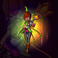 The robot fairy is a fighter and holding a gun esport mascot design