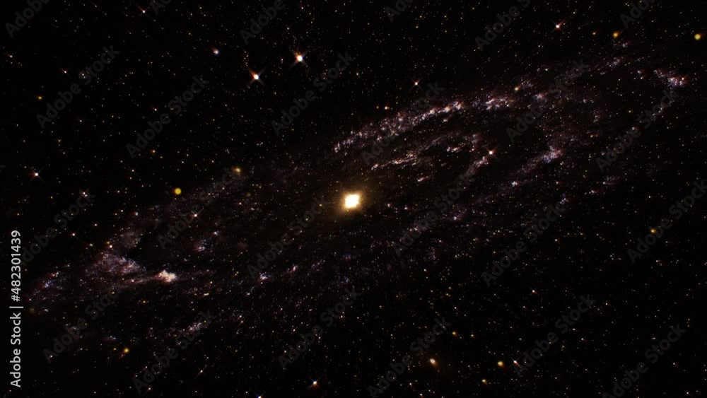Poster seamless loop space travel exploration nebula sky to spiral galaxy. 4k 3d render space discovery jou