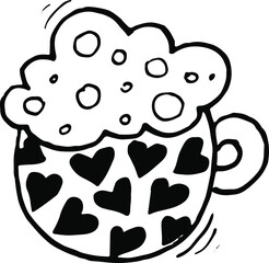 A mug with hearts. Doodle illustration on a white background.