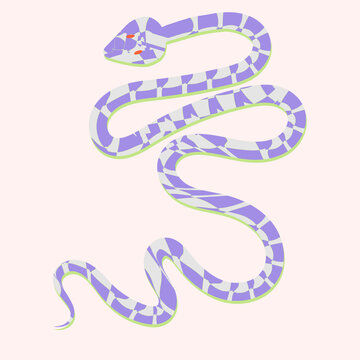 Vector image of a purple snake gliding in action. Cute, funny snake.