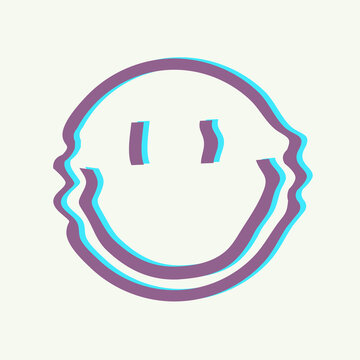 Psychedelic style. Vector image with a cartoon wavy smiling face.