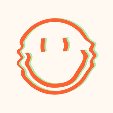 Psychedelic style. Vector image with a cartoon wavy smiling face.