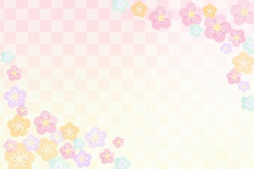 ひな祭りのお祝いや新年のお喜びに使いやすい梅の花の明るいピンクの背景 市松模様