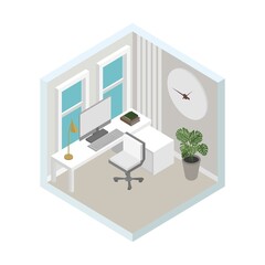Isometric vector illustration, modern cabinet room design