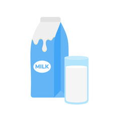 milk packing, glass of milk on white,dairy products background. Icon,Vector,illustration cartoon style.