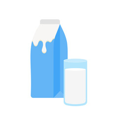 milk packing, glass of milk on white,dairy products background. Icon,Vector,illustration cartoon style.