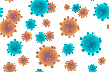 Viruses bacteria seamless pattern. Repetitive vector illustration of viruses on transparent background. Coronavirus, pandemic, infection concept illustration. 