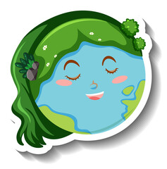 Smiling earth planet with green hair