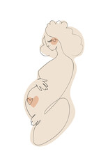 Pregnant woman icon, concept of pregnancy and childbearing, one line hand drawing, logo for clothing store, maternity products. Vector illustration isolated on white background.