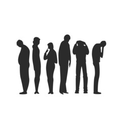 people silhouette. vector isolated image of a group of people. depressive emotions