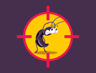 Scared Cartoon Cockroach with Target on Vector Illustration