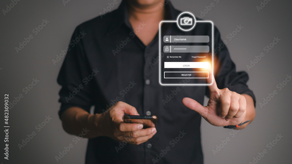 Aufkleber cyber security concept, login, user, identification information security and encryption, secure acce