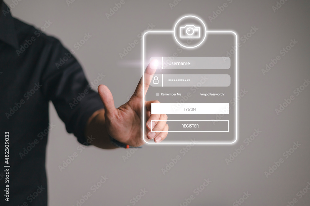 Poster cyber security concept, login, user, identification information security and encryption, secure acce