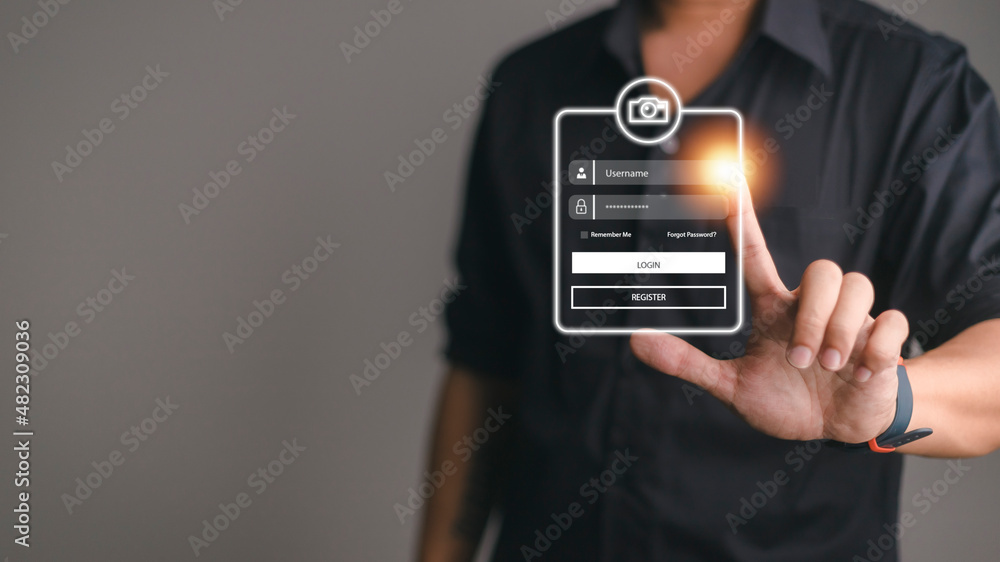 Poster cyber security concept, login, user, identification information security and encryption, secure acce