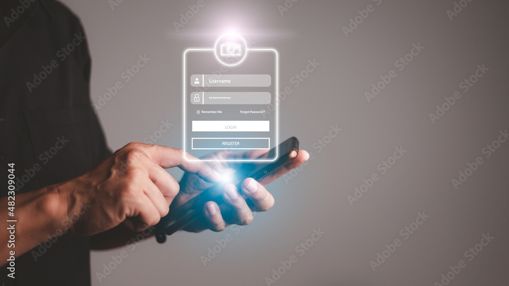 Poster cyber security concept, login, user, identification information security and encryption, secure acce