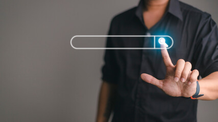 Data Search Technology Search Engine Optimization. man's hands are  Searching for information. Using Search Console with your website.