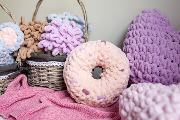 Baby puffy yarn toy, soft plush pillows, handmade