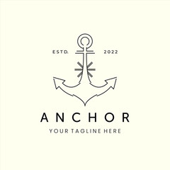 anchor logo minimalist line art icon illustration template design