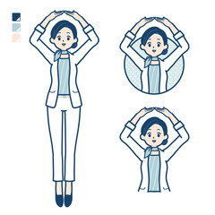 ビューティーアドバイザー女性が腕でまるを作っているイラスト