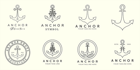 anchor ship logo set minimalist line art icon illustration template design