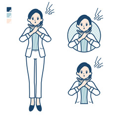 ビューティーアドバイザー女性が腕でばってんを作っているイラスト